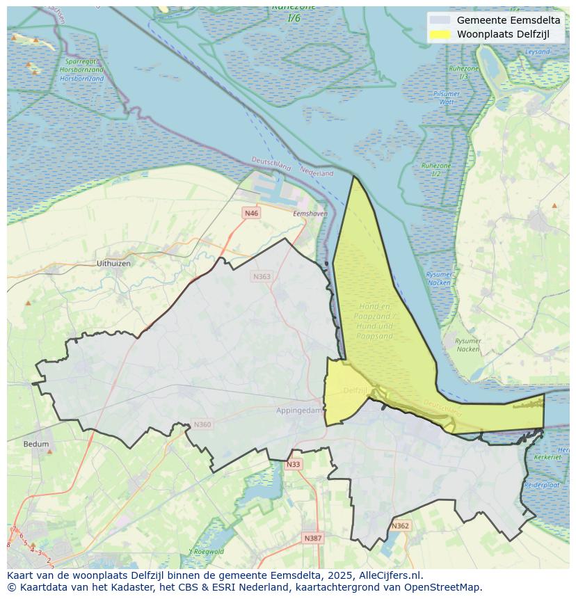 Afbeelding van de woonplaats Delfzijl op de kaart.