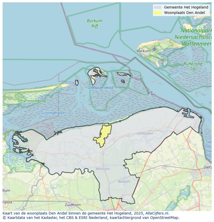 Afbeelding van de woonplaats Den Andel op de kaart.
