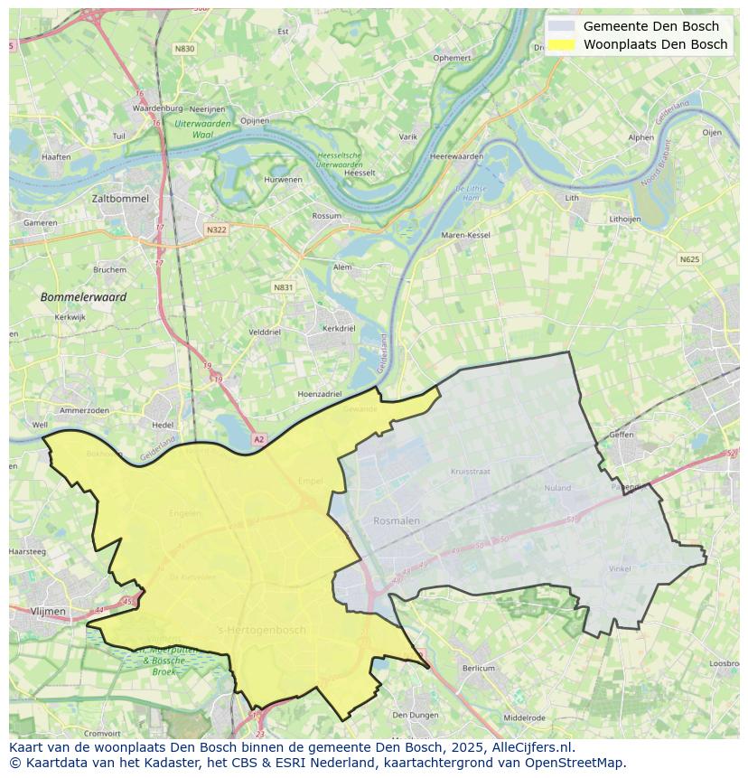 Afbeelding van de woonplaats Den Bosch op de kaart.