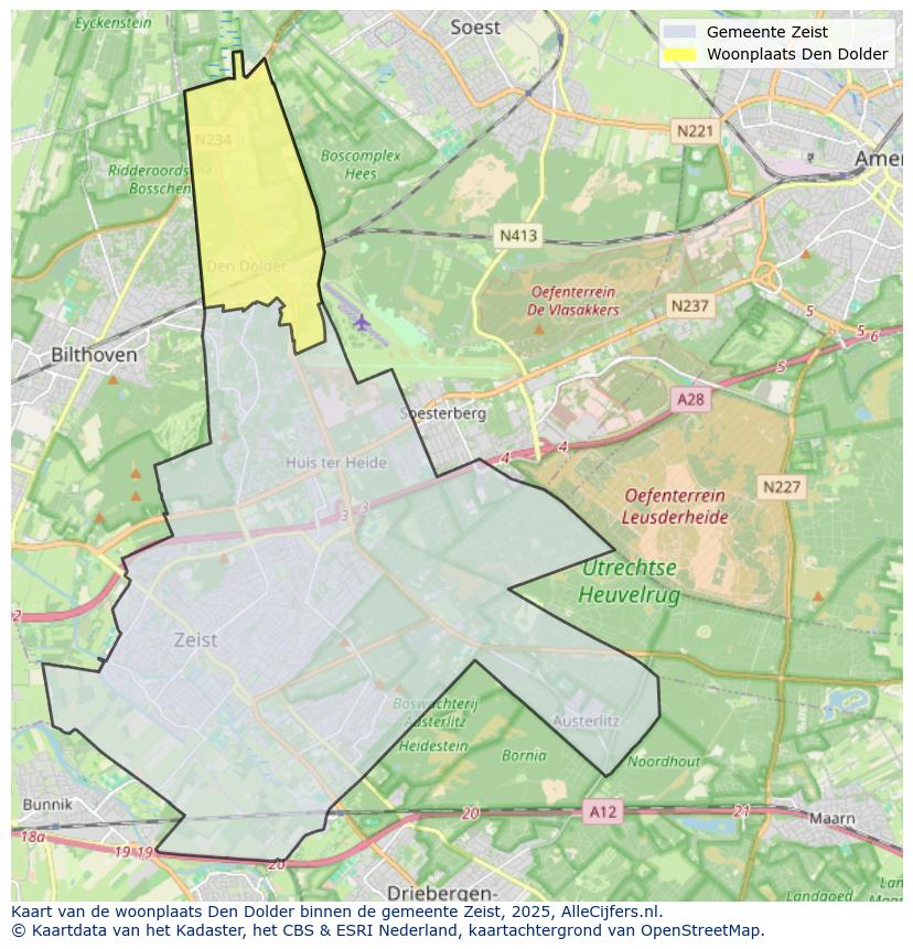 Afbeelding van de woonplaats Den Dolder op de kaart.