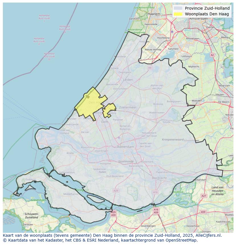 Afbeelding van de woonplaats Den Haag op de kaart.