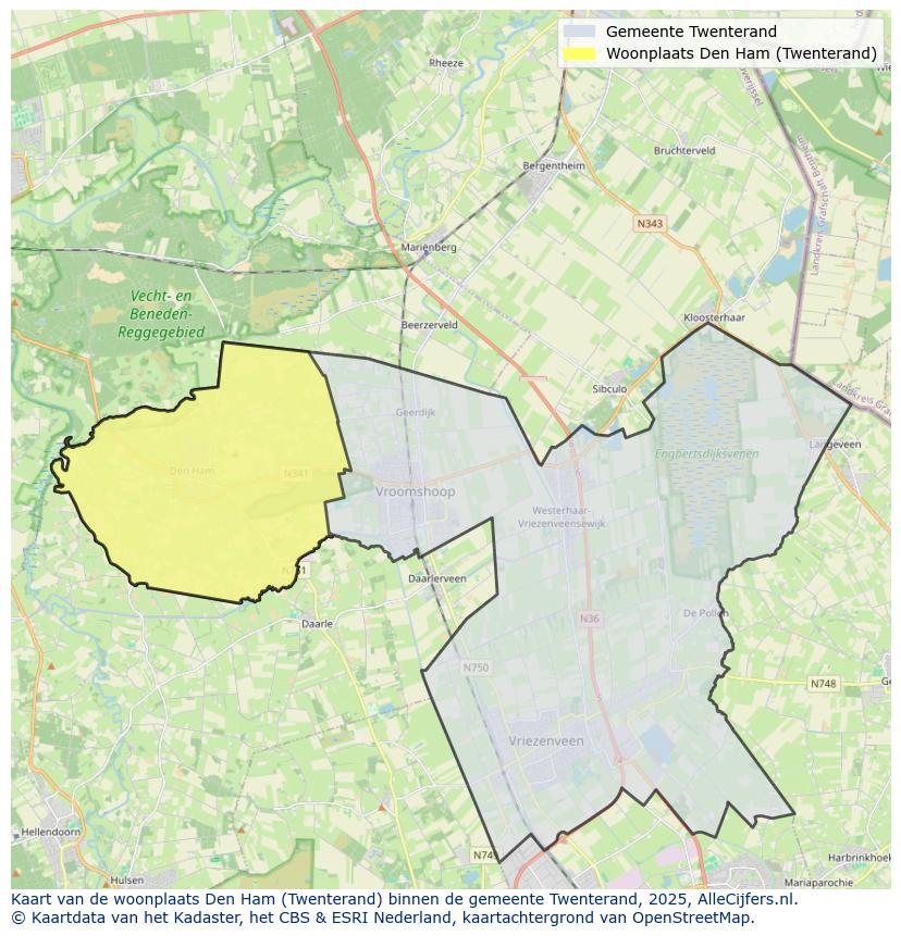 Afbeelding van de woonplaats Den Ham op de kaart.