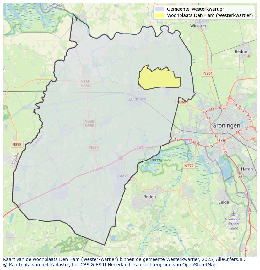 Afbeelding van de woonplaats Den Ham op de kaart.