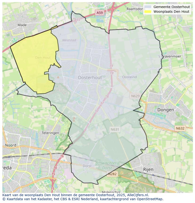 Afbeelding van de woonplaats Den Hout op de kaart.