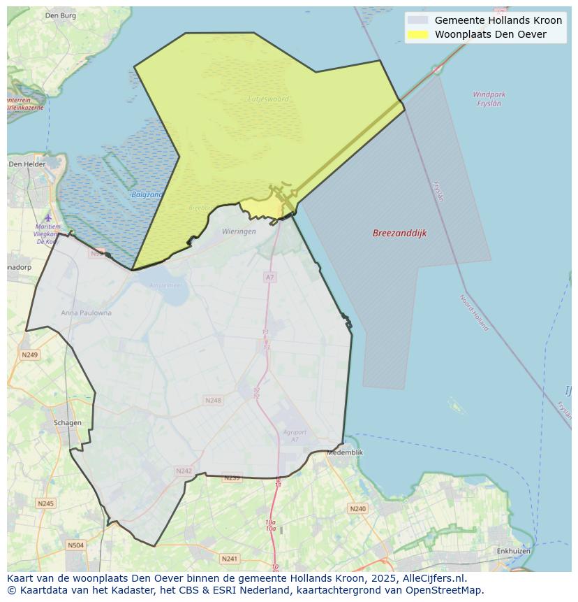 Afbeelding van de woonplaats Den Oever op de kaart.