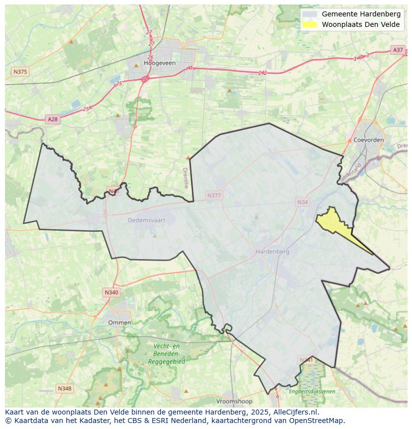 Afbeelding van de woonplaats Den Velde op de kaart.