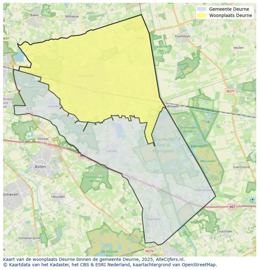Afbeelding van de woonplaats Deurne op de kaart.