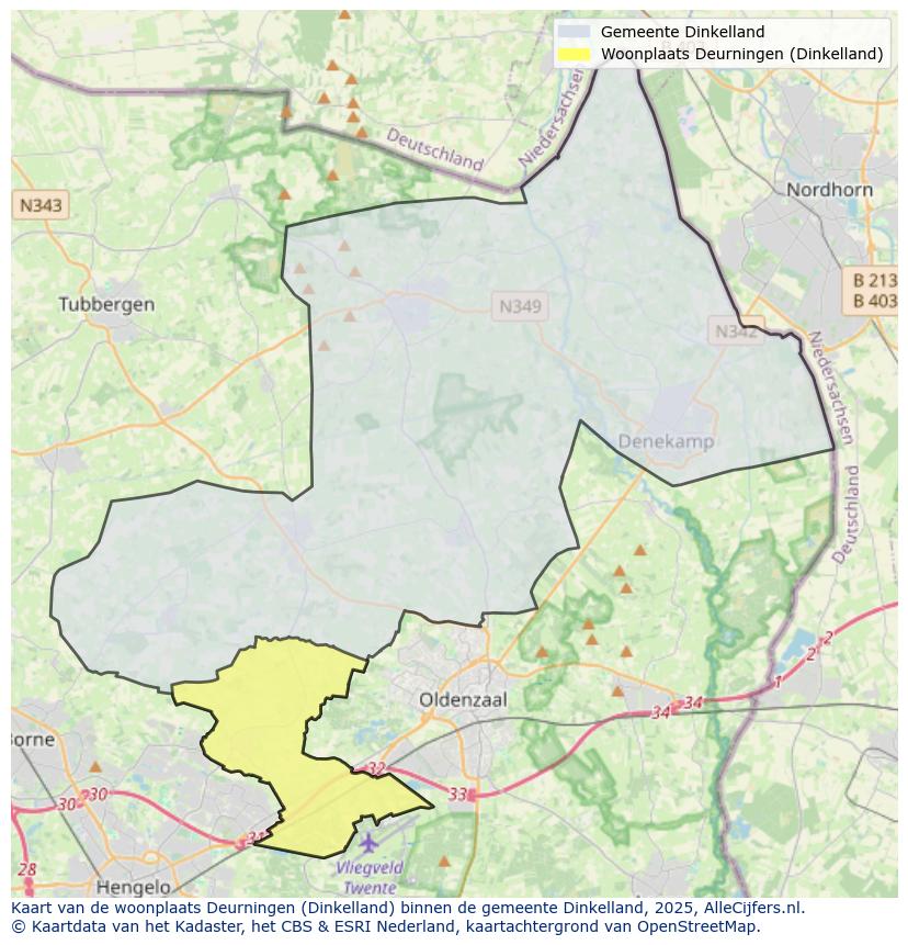Afbeelding van de woonplaats Deurningen op de kaart.