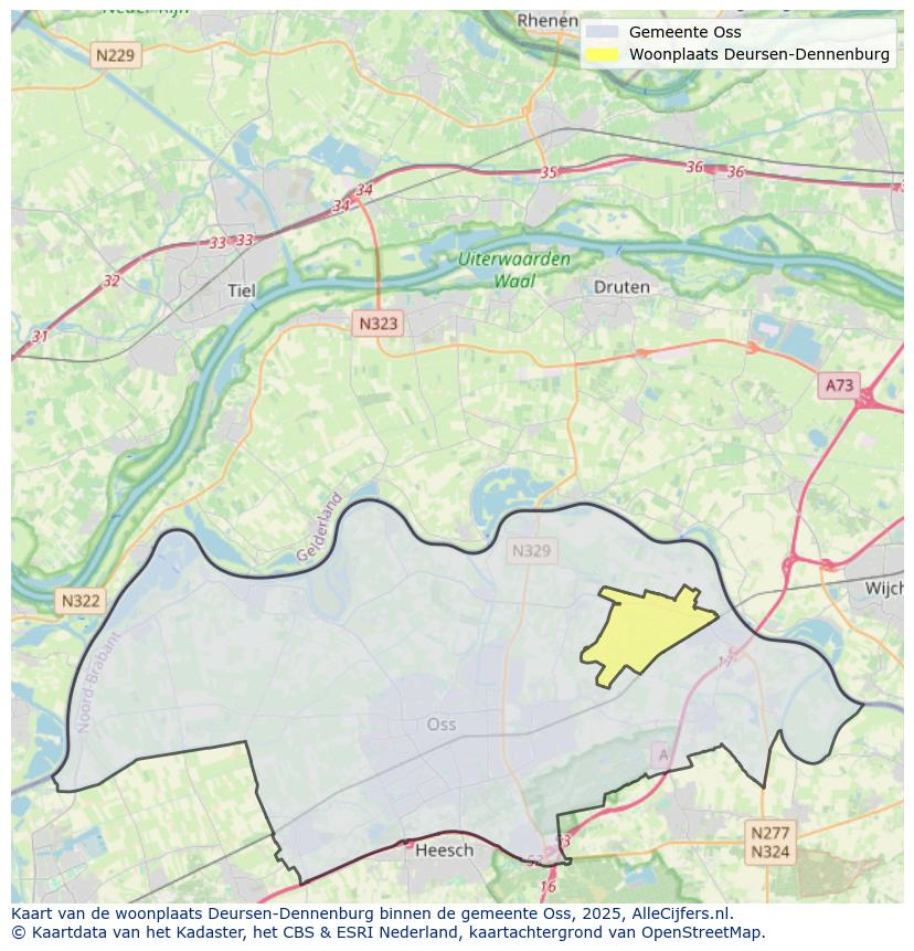 Afbeelding van de woonplaats Deursen-Dennenburg op de kaart.
