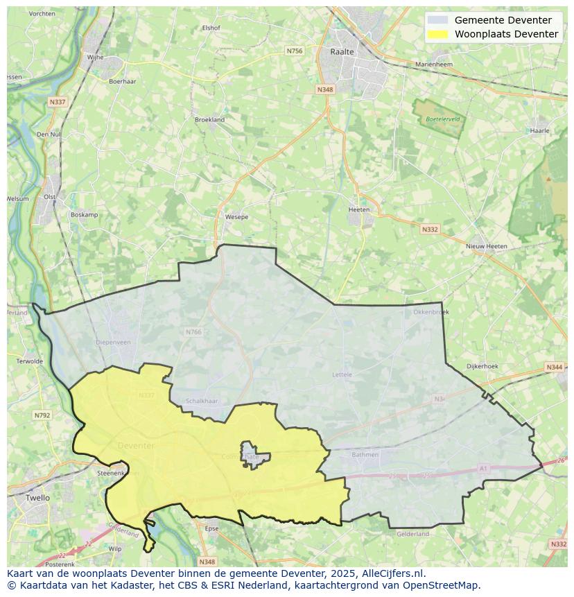 Afbeelding van de woonplaats Deventer op de kaart.