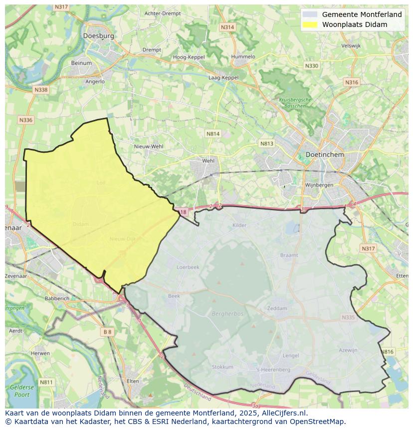 Afbeelding van de woonplaats Didam op de kaart.