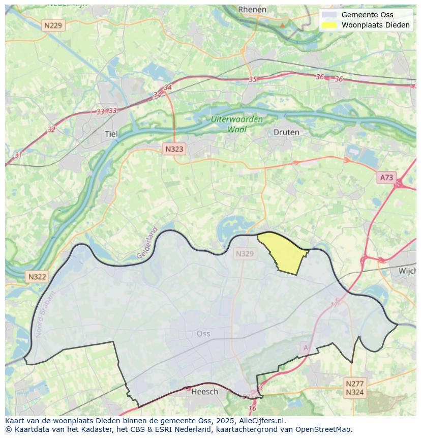 Afbeelding van de woonplaats Dieden op de kaart.