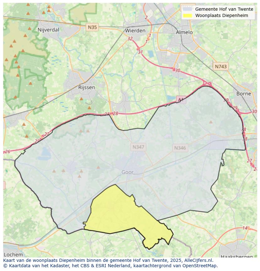 Afbeelding van de woonplaats Diepenheim op de kaart.