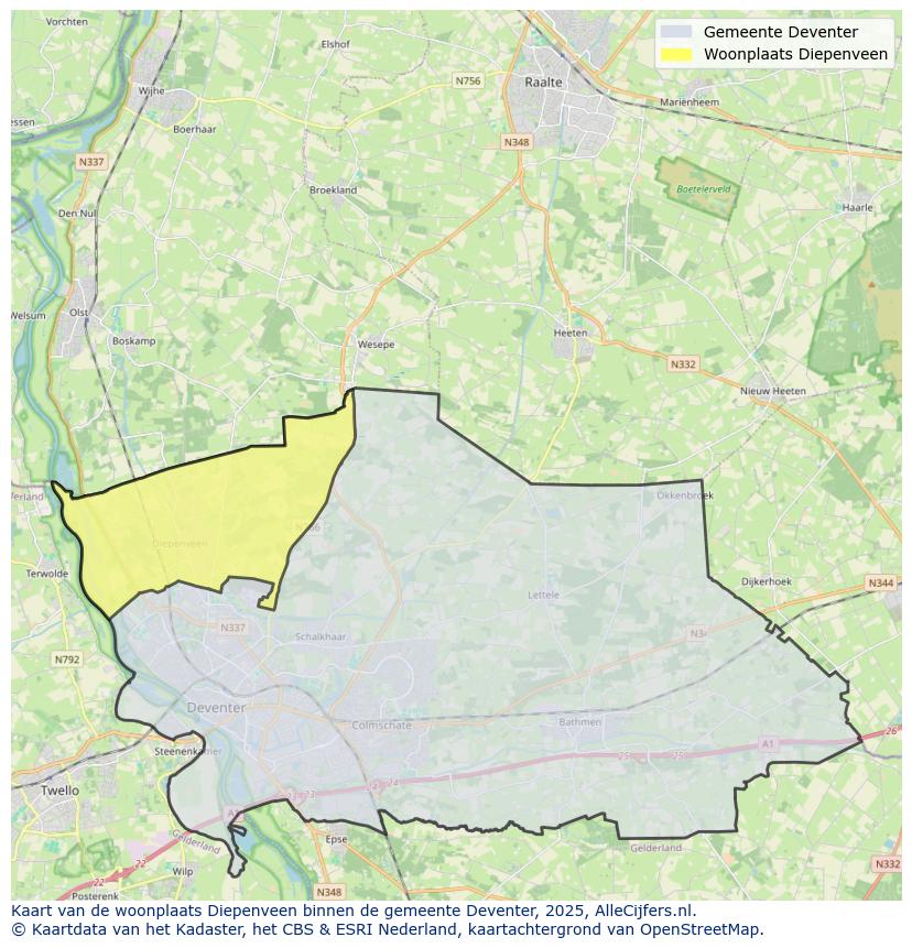 Afbeelding van de woonplaats Diepenveen op de kaart.