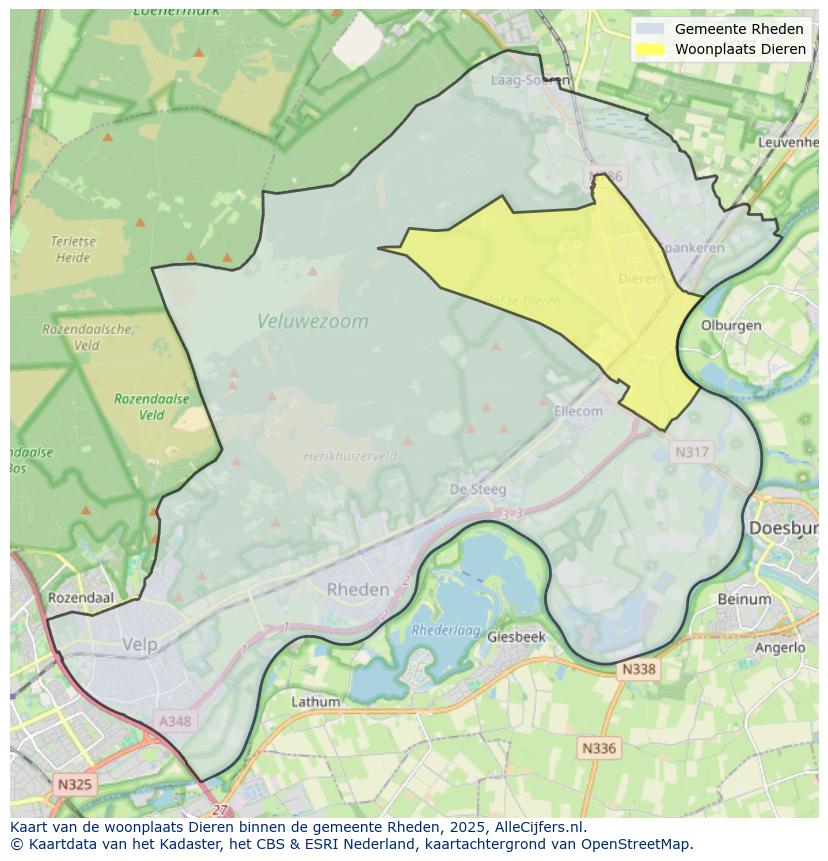 Afbeelding van de woonplaats Dieren op de kaart.