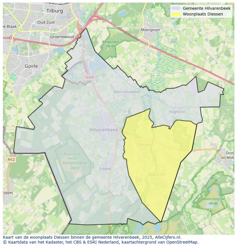 Afbeelding van de woonplaats Diessen op de kaart.