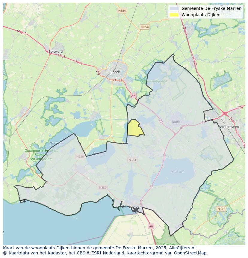 Afbeelding van de woonplaats Dijken op de kaart.