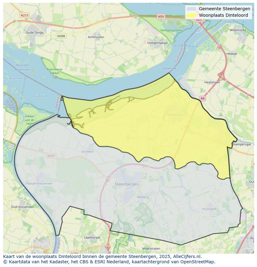 Afbeelding van de woonplaats Dinteloord op de kaart.