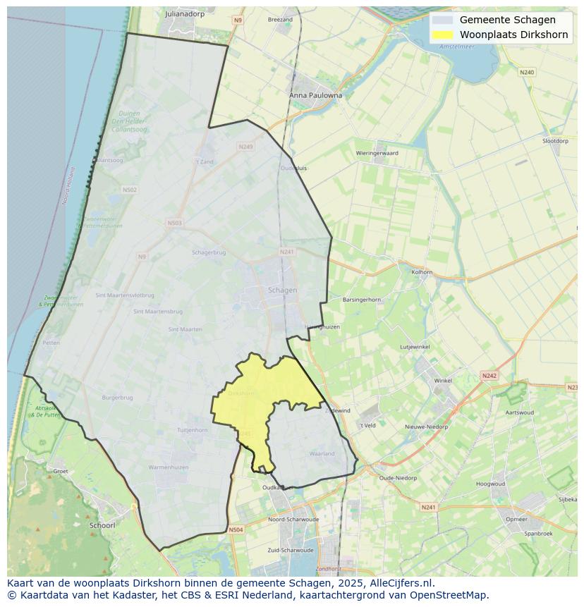 Afbeelding van de woonplaats Dirkshorn op de kaart.