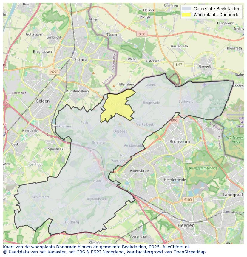 Afbeelding van de woonplaats Doenrade op de kaart.