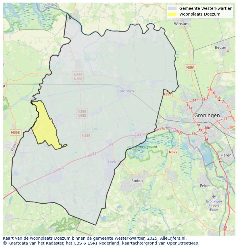 Afbeelding van de woonplaats Doezum op de kaart.