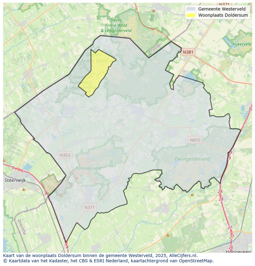 Afbeelding van de woonplaats Doldersum op de kaart.
