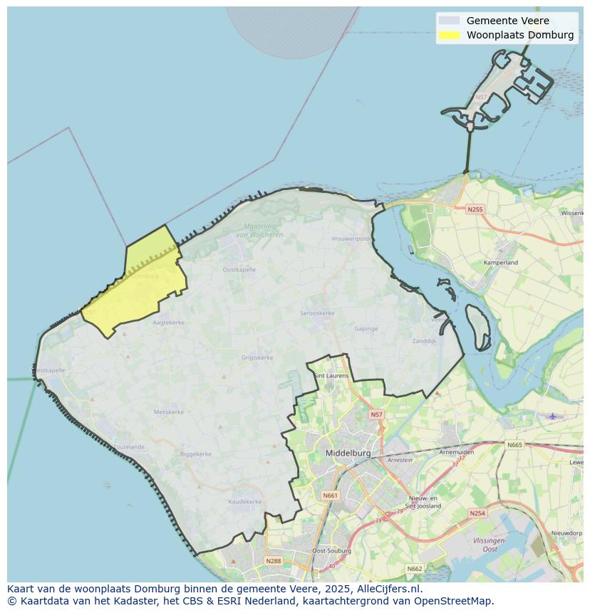Afbeelding van de woonplaats Domburg op de kaart.