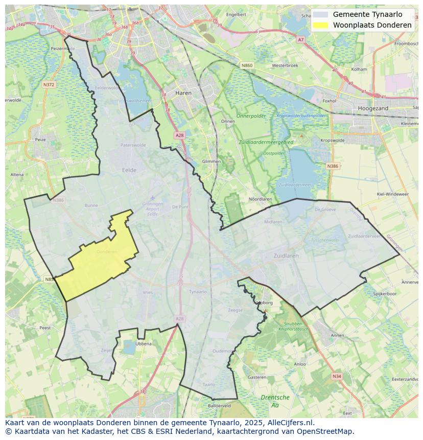 Afbeelding van de woonplaats Donderen op de kaart.