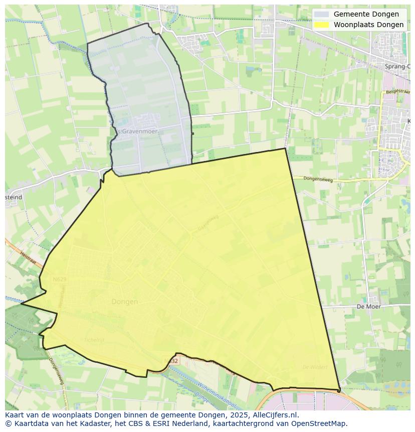 Afbeelding van de woonplaats Dongen op de kaart.