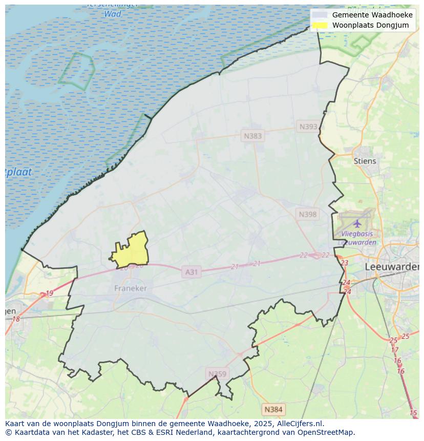 Afbeelding van de woonplaats Dongjum op de kaart.