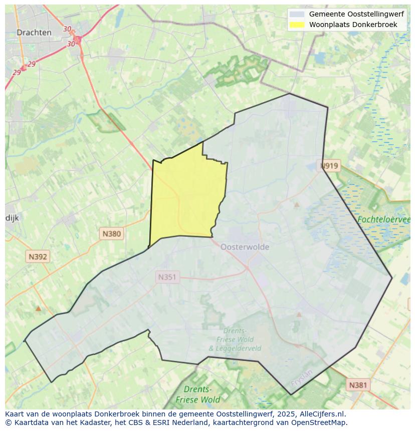Afbeelding van de woonplaats Donkerbroek op de kaart.