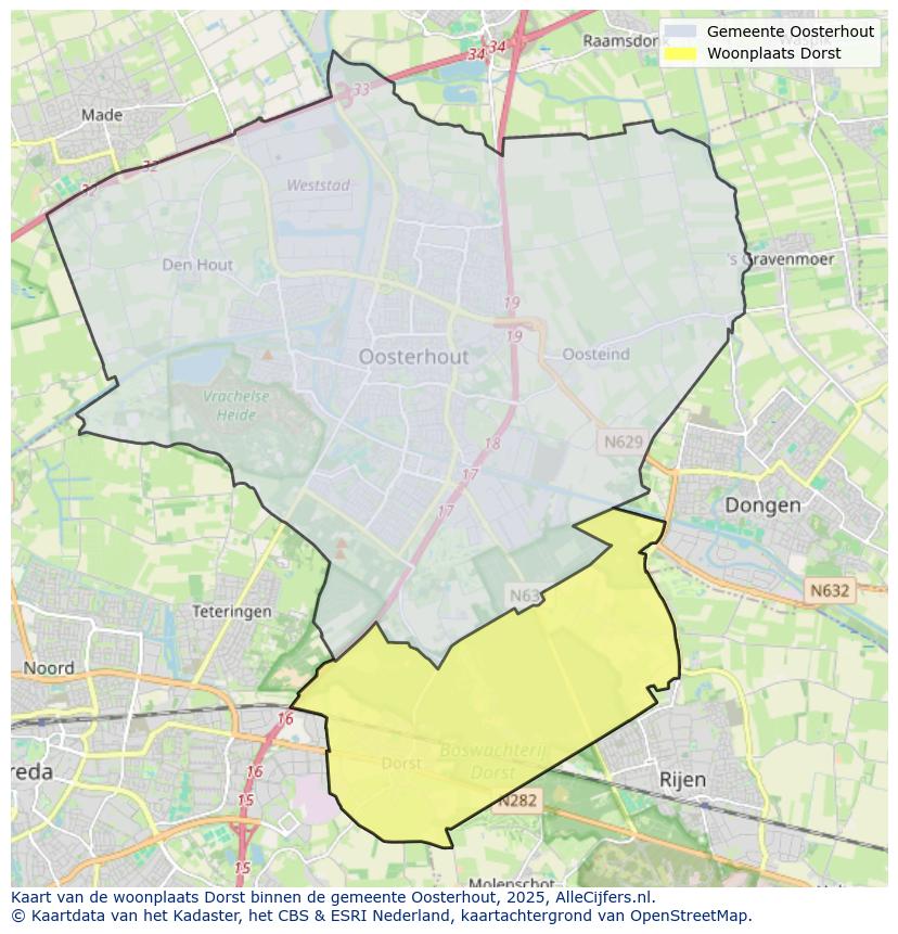 Afbeelding van de woonplaats Dorst op de kaart.