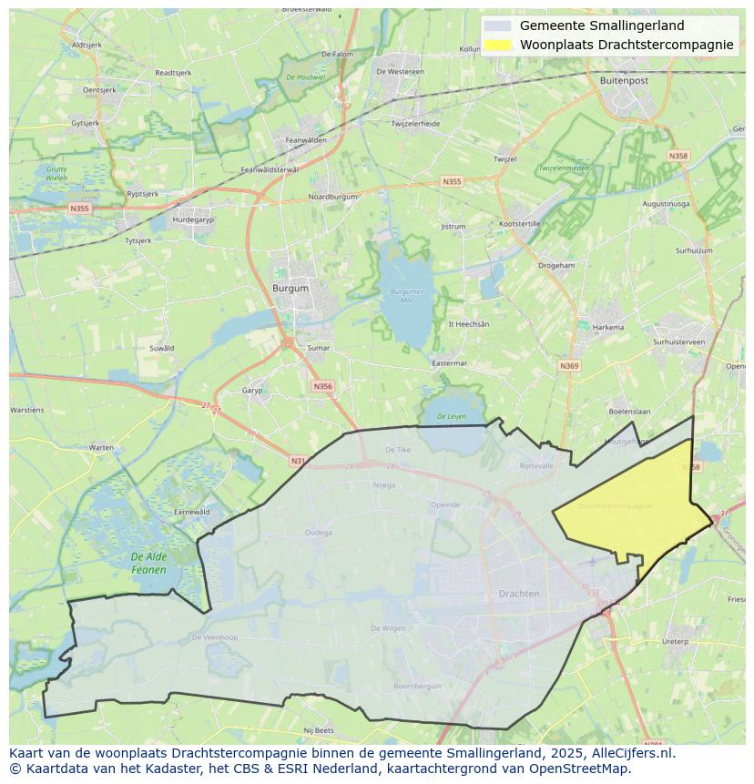 Afbeelding van de woonplaats Drachtstercompagnie op de kaart.