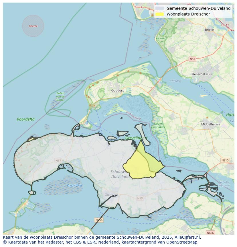 Afbeelding van de woonplaats Dreischor op de kaart.