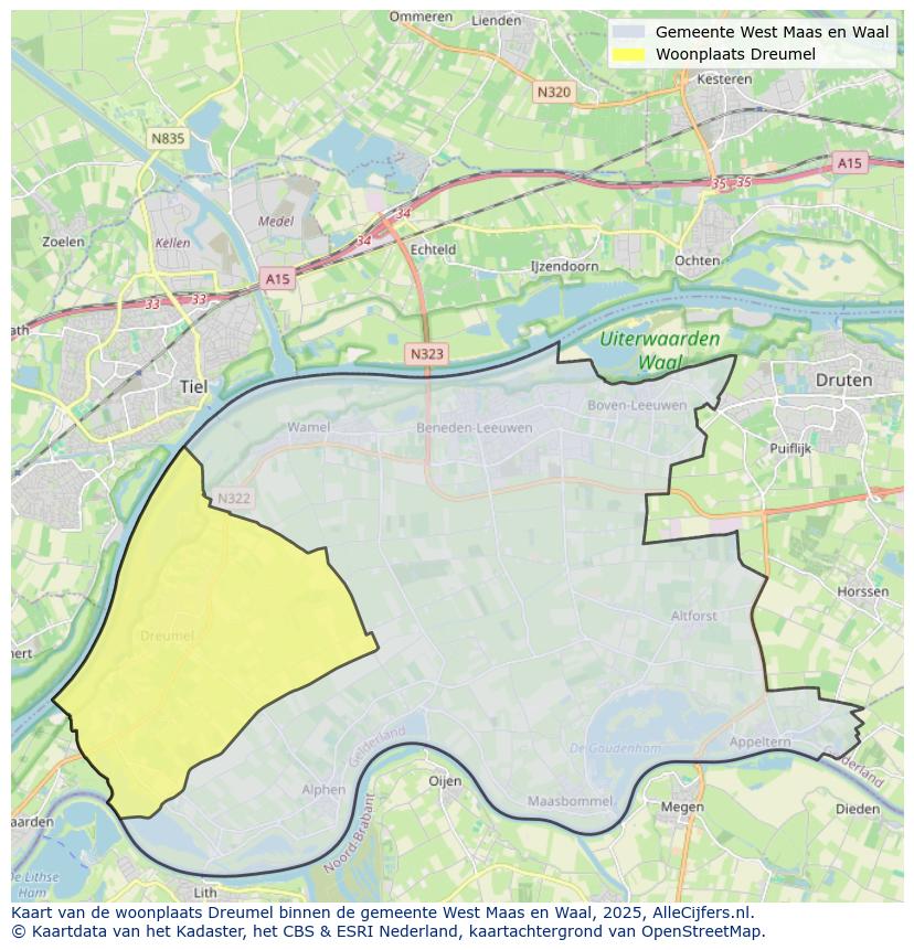 Afbeelding van de woonplaats Dreumel op de kaart.