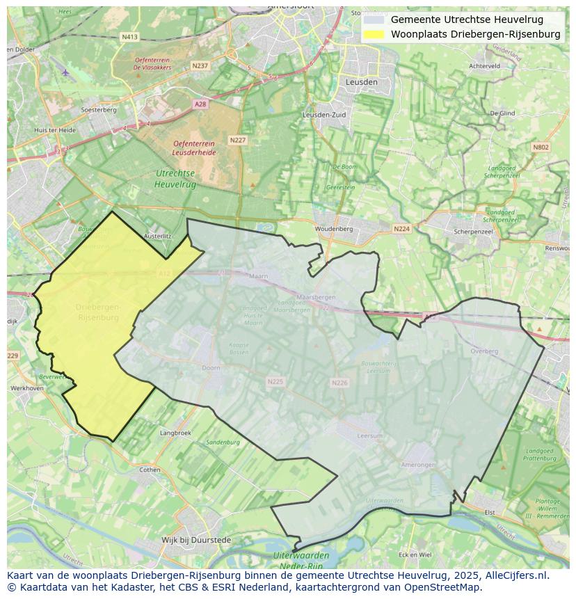 Afbeelding van de woonplaats Driebergen-Rijsenburg op de kaart.