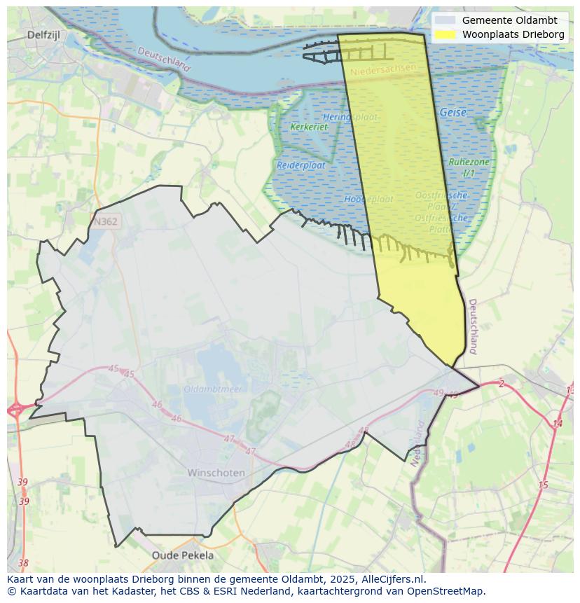 Afbeelding van de woonplaats Drieborg op de kaart.