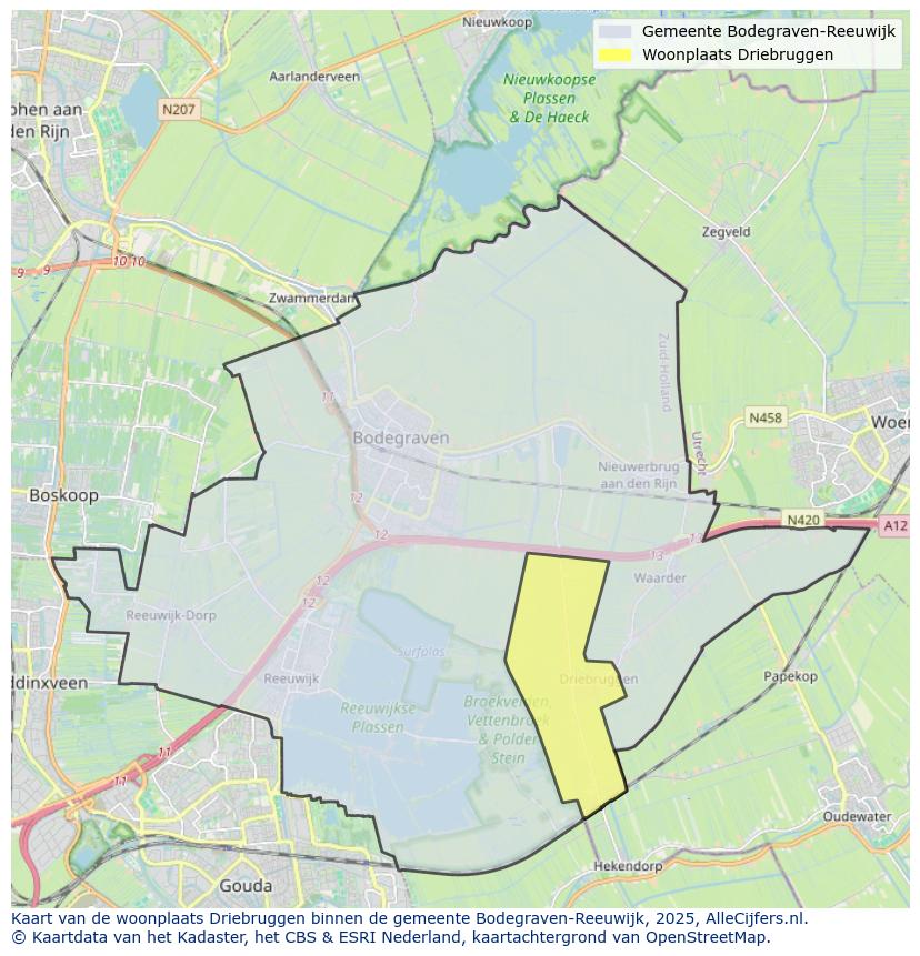 Afbeelding van de woonplaats Driebruggen op de kaart.