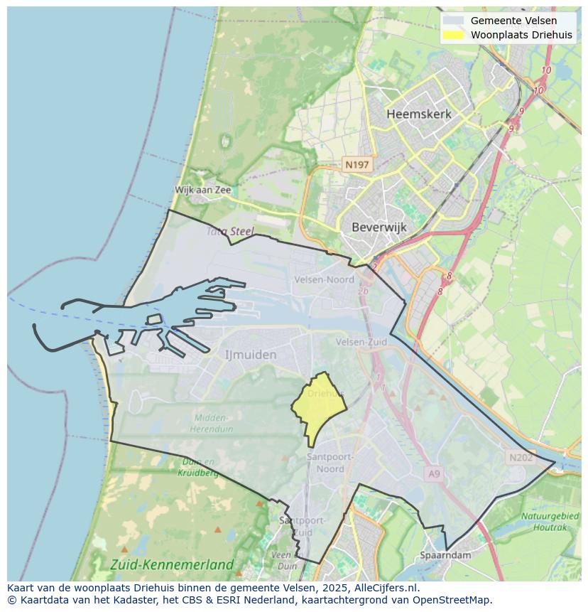 Afbeelding van de woonplaats Driehuis op de kaart.