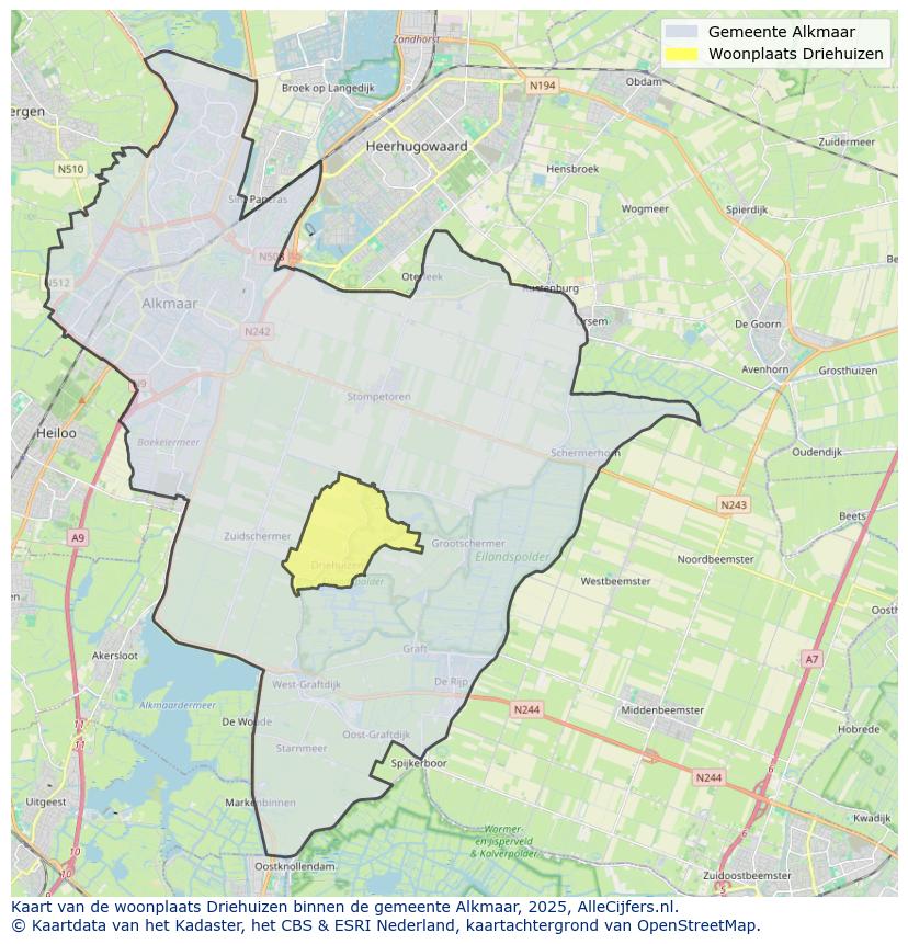 Afbeelding van de woonplaats Driehuizen op de kaart.
