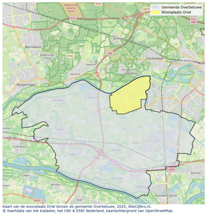Afbeelding van de woonplaats Driel op de kaart.