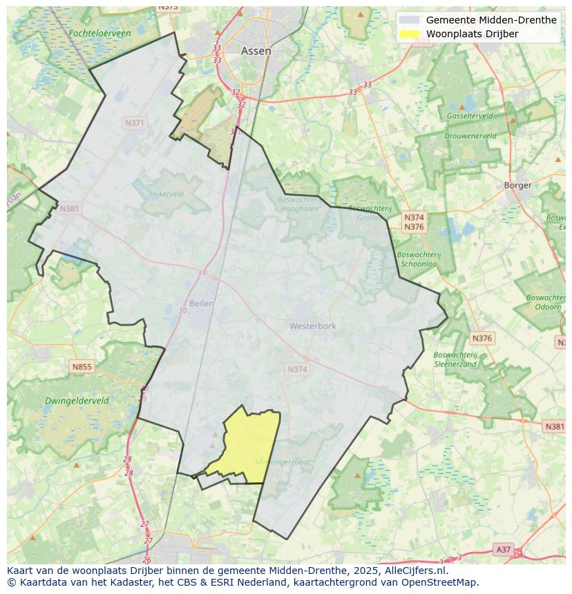 Afbeelding van de woonplaats Drijber op de kaart.