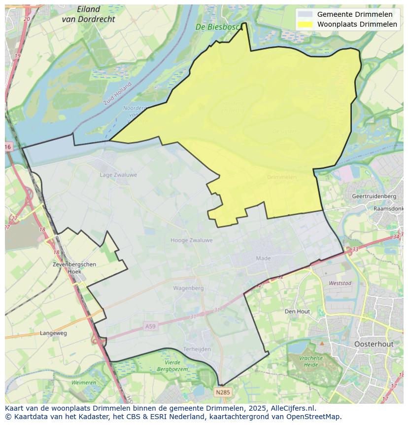 Afbeelding van de woonplaats Drimmelen op de kaart.