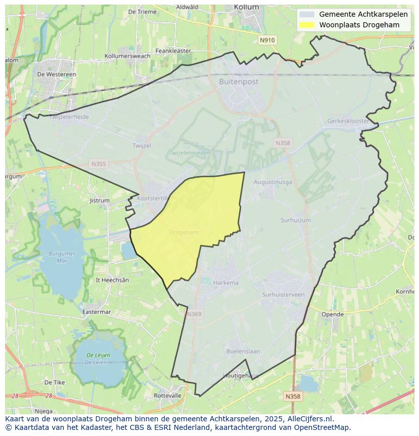 Afbeelding van de woonplaats Drogeham op de kaart.