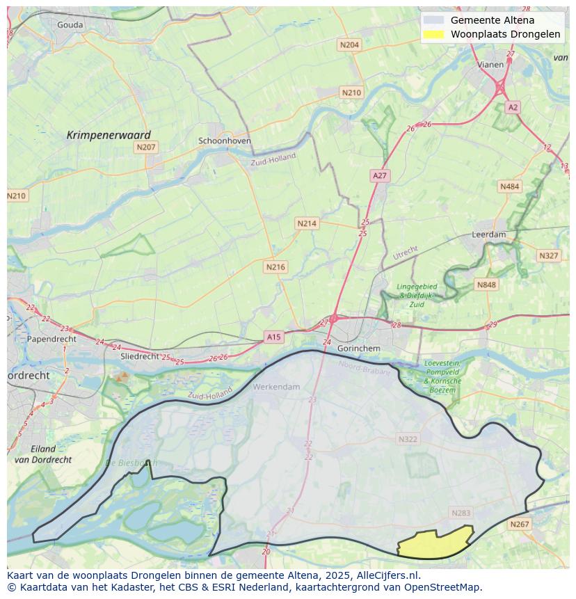 Afbeelding van de woonplaats Drongelen op de kaart.