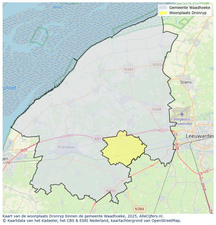 Afbeelding van de woonplaats Dronryp op de kaart.