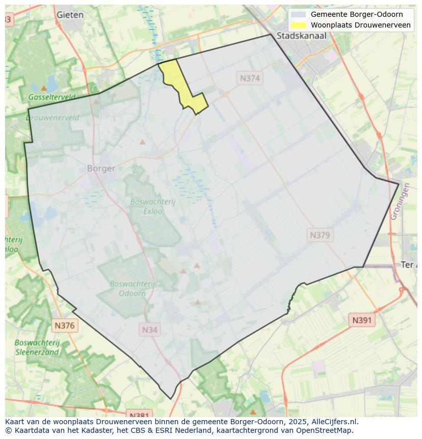 Afbeelding van de woonplaats Drouwenerveen op de kaart.