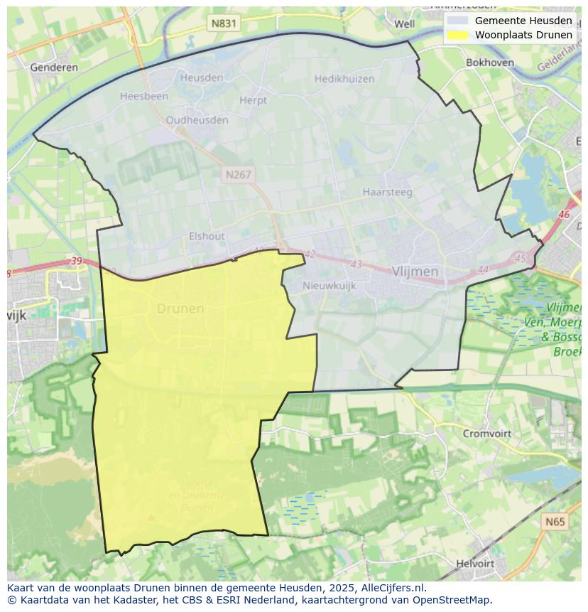 Afbeelding van de woonplaats Drunen op de kaart.