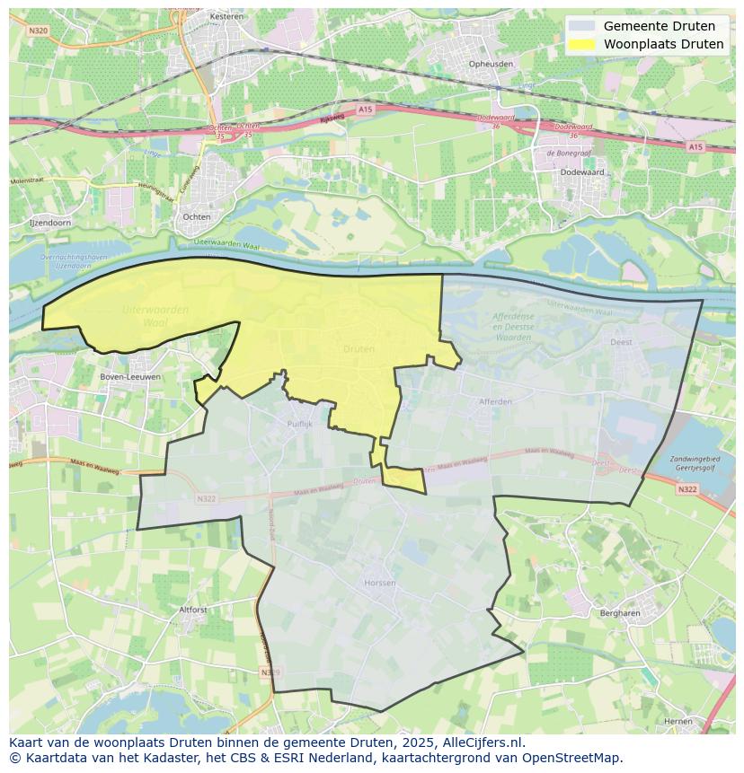 Afbeelding van de woonplaats Druten op de kaart.