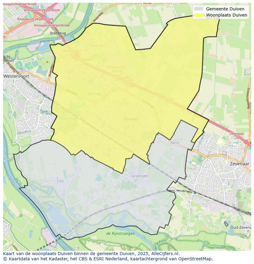 Afbeelding van de woonplaats Duiven op de kaart.